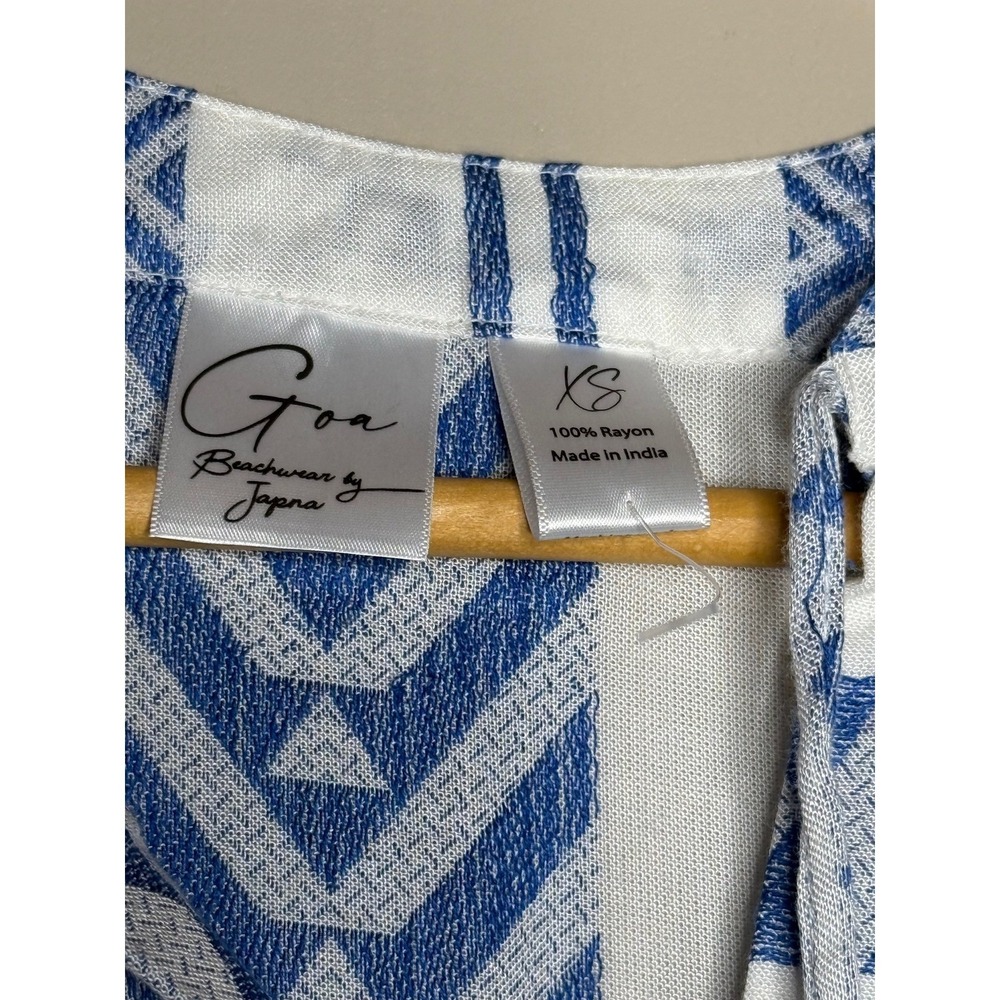 Goa Beachwear by Japna Blue White Geometric Tribal Print Shift Dress XS Rayon - Picture 5 of 8